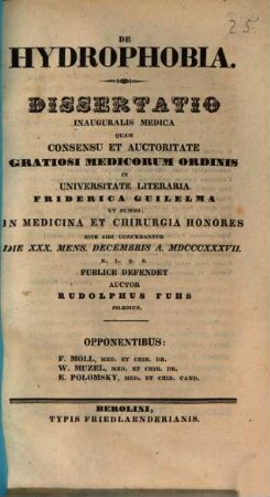 De hydrophobia : Diss. inaug. med.