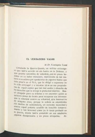 El verdadero valor : Al Dr. Estaquio Tomé