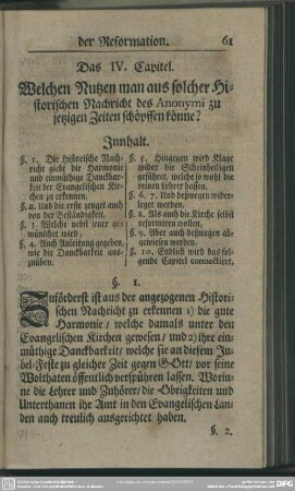 Das IV. Capitel. Welchen Nutzen man aus solcher Historischen Nachricht des Anonymi zu ietzigen Zeiten schöpffen könne?