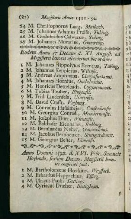 Magisterii Anno 1592 - 1599