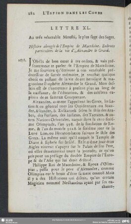 Lettre XL. Au trés vénerable Moufti, le plus sage des Sages