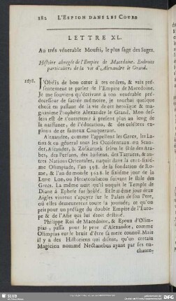Lettre XL. Au trés vénerable Moufti, le plus sage des Sages
