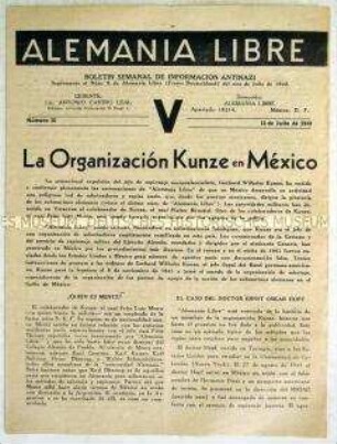 Beilage der Exil-Zeitung "Alemania libre" u.a. zur Organisation Kunze in Mexico