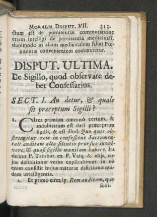 Disput. ultima. De sigillo, quod observare debet confessarius