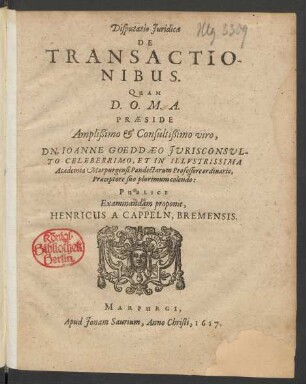 Disputatio Iuridica De Transactionibus