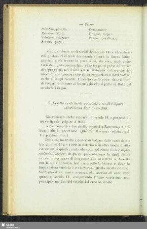 7. Scritto contenente vocaboli e modi volgari salernitani dell´ anno 900