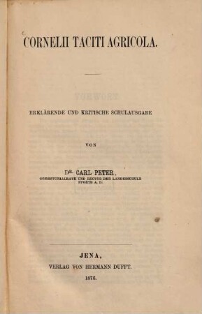 Agricola : Erklärende und Kritische Schulausgabe von Carl Peter
