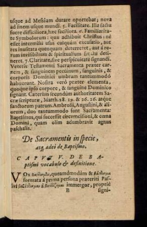 De Sacramentis in specie, atque adeo de Baptismo.