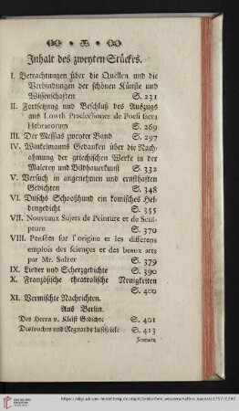 Inhalt des zweyten Stückes