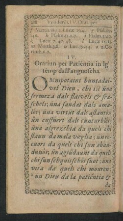 IV. Oratiun per Patientia in lg' temp dall' anguoscha.