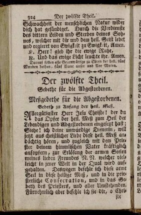 Der zwölfte Theil. Gebethe für die Abgestorbenen.