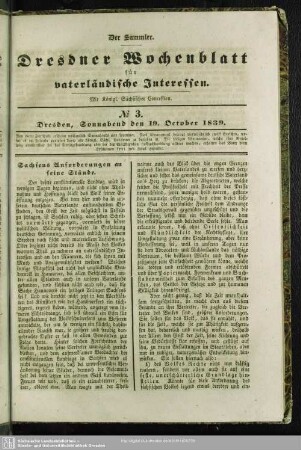 No. 3. Dresden, Sonnabend den 19. October 1839