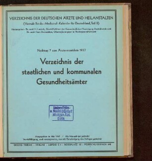 Verzeichnis der staatlichen und kommunalen Gesundheitsämter : ausgeg. im Mai 1941