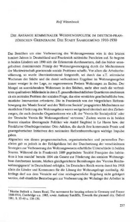 Die Anfänge kommunaler Wohnungspolitik im deutsch-französischen Grenzraum: Die Stadt Saargemünd 1910-1930