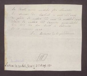 Zeugnis über Franz Lothar von Breidbachs zu Bürresheim Aufenthalt in Löwen.