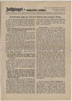 Wochenzeitung "Zeitspiegel" mit Titel zum Kriegsverlauf