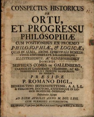 Conspectus hist. de ortu et progressu philosophiae