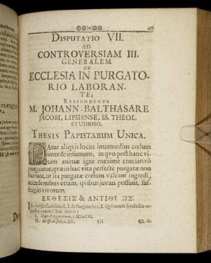 Disputatio VII. Ad Controversiam III. Generalem De Ecclesia In Purgatorio Laborante