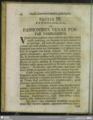 Sectio III. Pathologica, De Passionibus Venae Portae Familiaribus