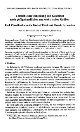 Versuch einer Einteilung von Gesteinen nach gefügekundlichen und elektrischen Größen