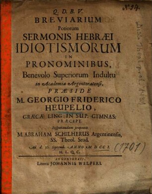 Breviarium Potiorum Sermonis Hebraei Idiotismorum In Pronominibus