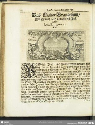 Das Heilige Evangelium, Am Sontag nach dem Christ-Fest, lautet Luc. II. 33-41.