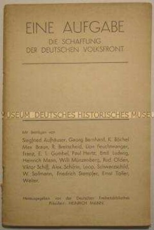 Broschüre mit Beiträgen von Befürwortern der Schaffung einer deutschen Volksfront