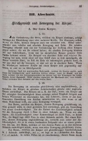 III. Abschnitt. Gleichgewicht und Bewegung der Körper.