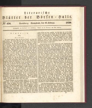 No 476. Hamburg. Sonnabend, den 27. Februar. 1830.