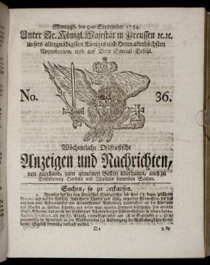 No. 36. Montags, den 9ten September, 1754.