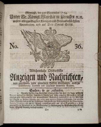 No. 36. Montags, den 9ten September, 1754.