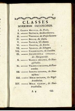 Classes Morborum Cutaneorum.