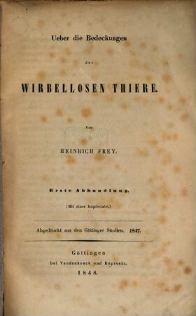 Über die Bedeckungen der wirbellosen Thiere, 1