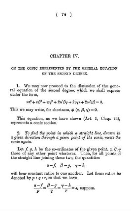 Chapter IV. On the Conic Represented by the General Equation of the Second Degree.