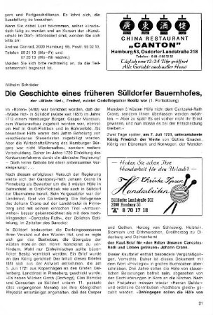 Die Geschichte eines früheren Sülldorfer Bauernhofes, : der "Wüste Hof", Freihof , zuletzt der Godelfroysche Besitz war (1.Fortsetzung)
