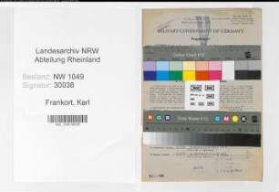Entnazifizierung Karl Frankort , geb. 22.07.1904 (Bahnsekretaer)