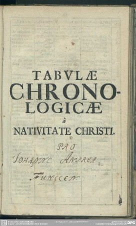 Tabulae Chronologicae A Nativitate Christi