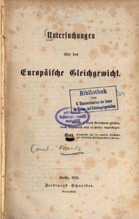 Untersuchungen über das europäische Gleichgewicht