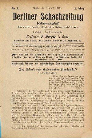 Berliner Schachzeitung. 2,1/16. 1897