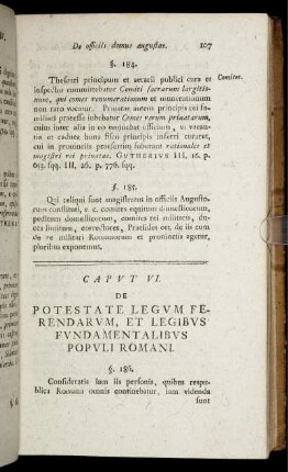 Caput VI. De potestate legum ferendarum, et legibus fundamentalibus populi Romani.