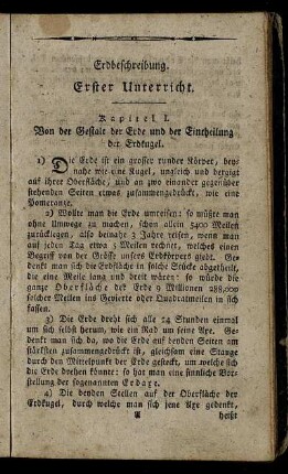 Erdbeschreibung. Erster Unterricht.