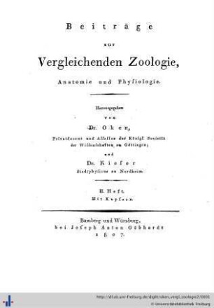 2. Heft: Beiträge zur vergleichenden Zoologie, Anatomie und Physiologie