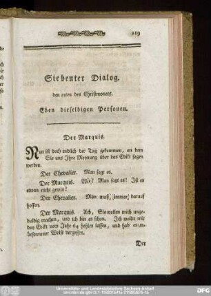 Siebenter Dialog. den 12ten des Christmonats. Eben dieselbigen Personen.