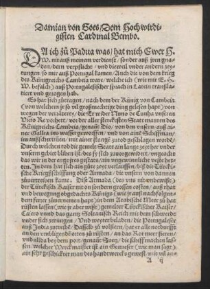 Damian von Soes, Dem Hochwirdigisten Cardinal Bembo.