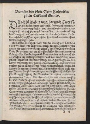 Damian von Soes, Dem Hochwirdigisten Cardinal Bembo.