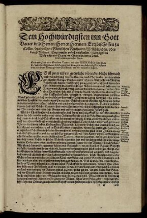 Dem [...] Herren Herman/ Ertzbischoffen zu Cöllen [...]