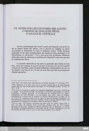 VII. Notes Sur Les Coutumes De Alevis: À Propos De Quelques Fêtes D'Anatolie Centrale