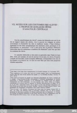 VII. Notes Sur Les Coutumes De Alevis: À Propos De Quelques Fêtes D'Anatolie Centrale