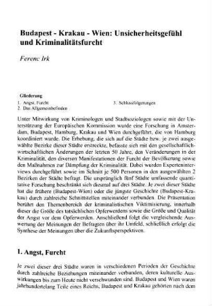339-344, Budapest - Krakau - Wien: Unsicherheitsgefühl und Kriminalitätsfurcht