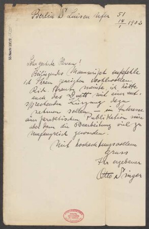 Brief an B. Schott's Söhne : 14.01.1902